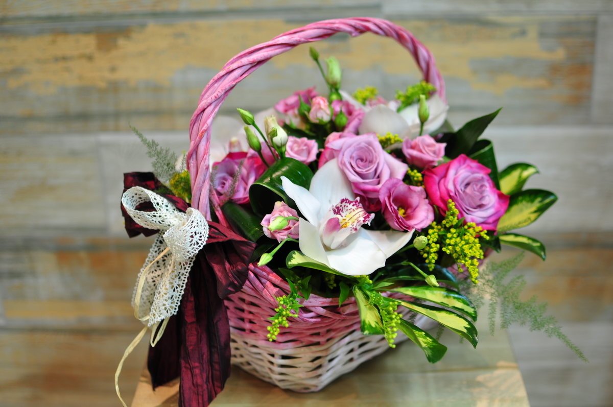 Фото корзины с цветами