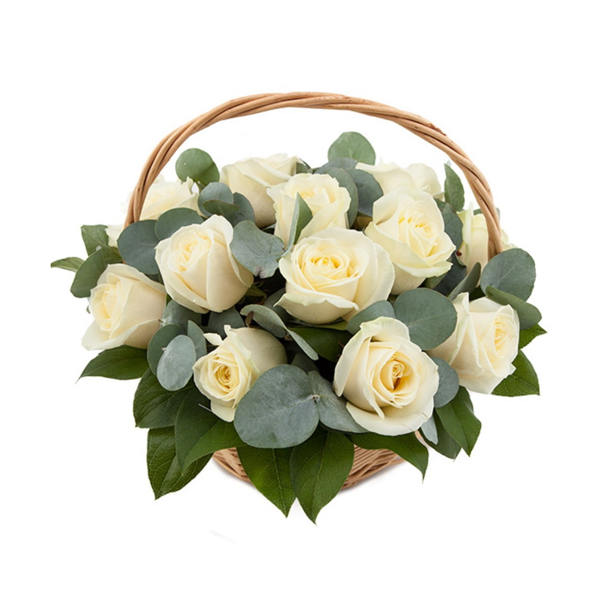 Корзина с белыми розами "Белоснежка"