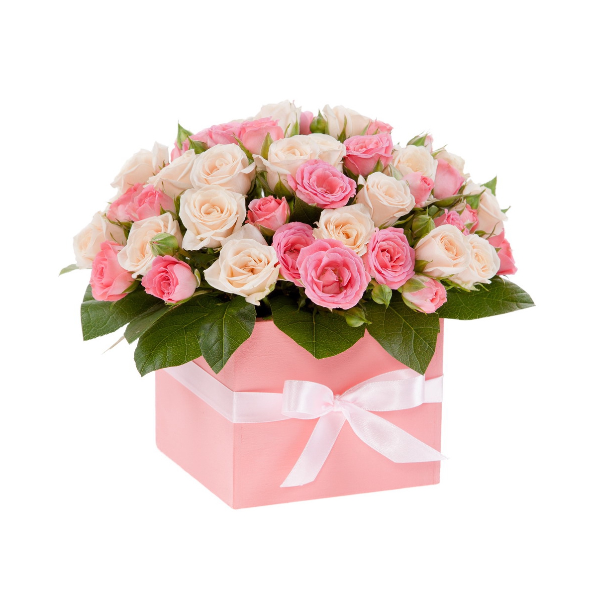 Коробка с кустовыми розами "Перламутр"