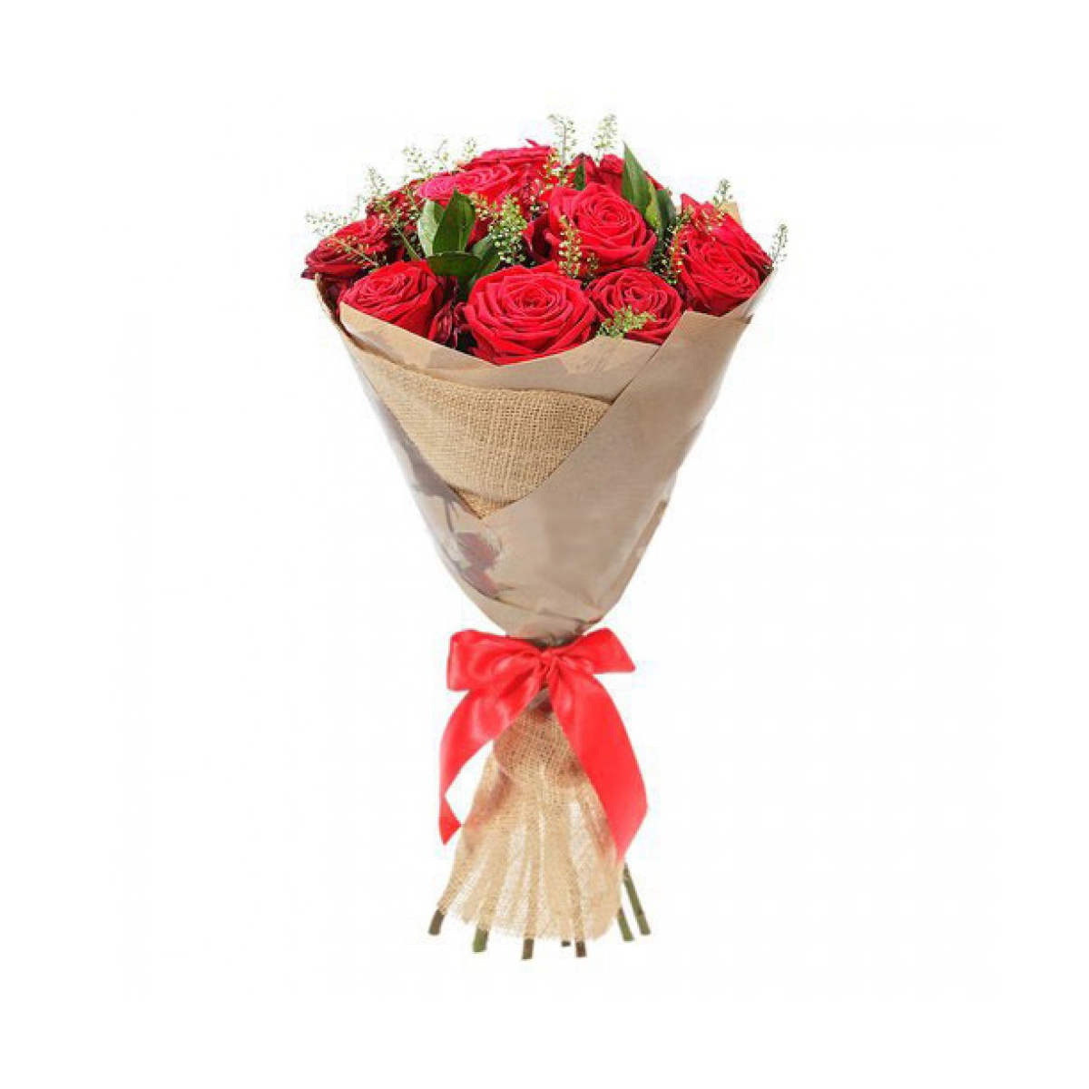 Букет из 11 красных роз "Ротанговый стиль"