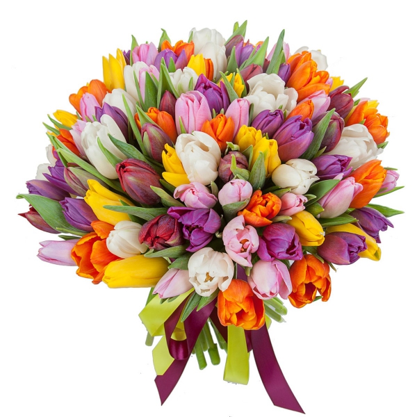 Букет из 101 разноцветного тюльпана. Фото 1