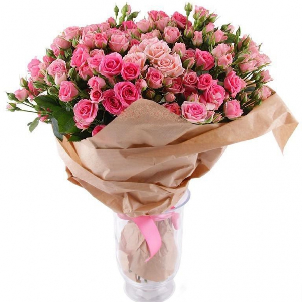 Букет из кустовых роз "Розовый фламинго"